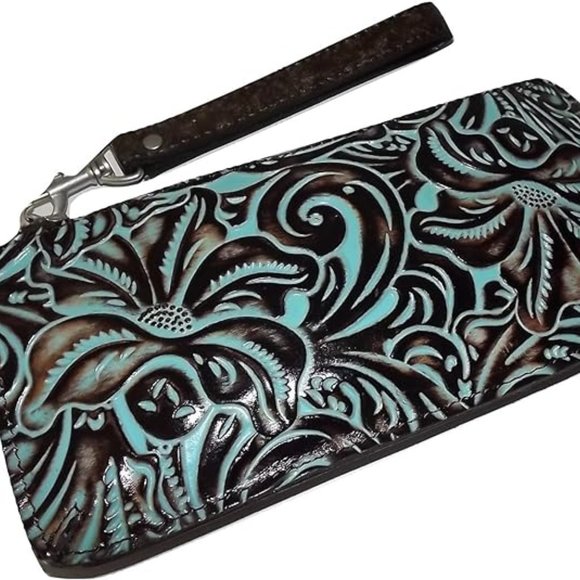 Patricia Nash Tooled Leather St Croce Clutch/Wristlet/Wallet Turquoise - Picture 1 of 9